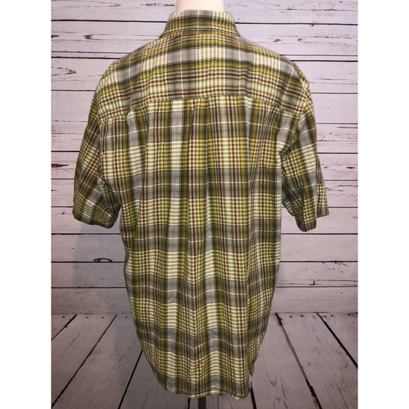 Woolrich Large Plaid Mens short sleeve button front shirt Woolen Mills Cotton - Picture 3 of 9